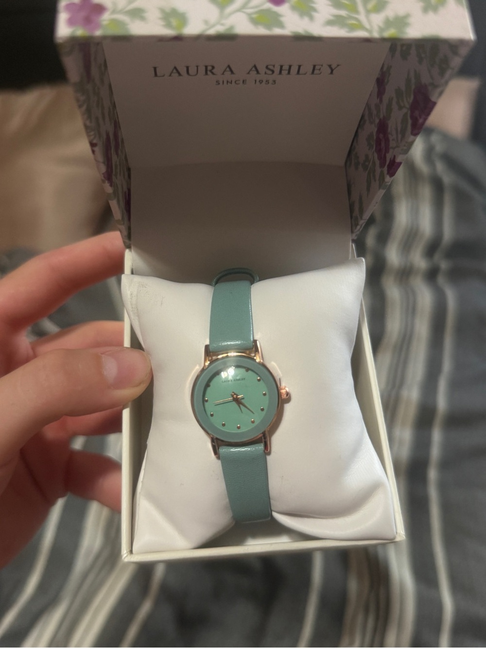 Laura Ashley Rose Gold Case Mint Green Strap Watch